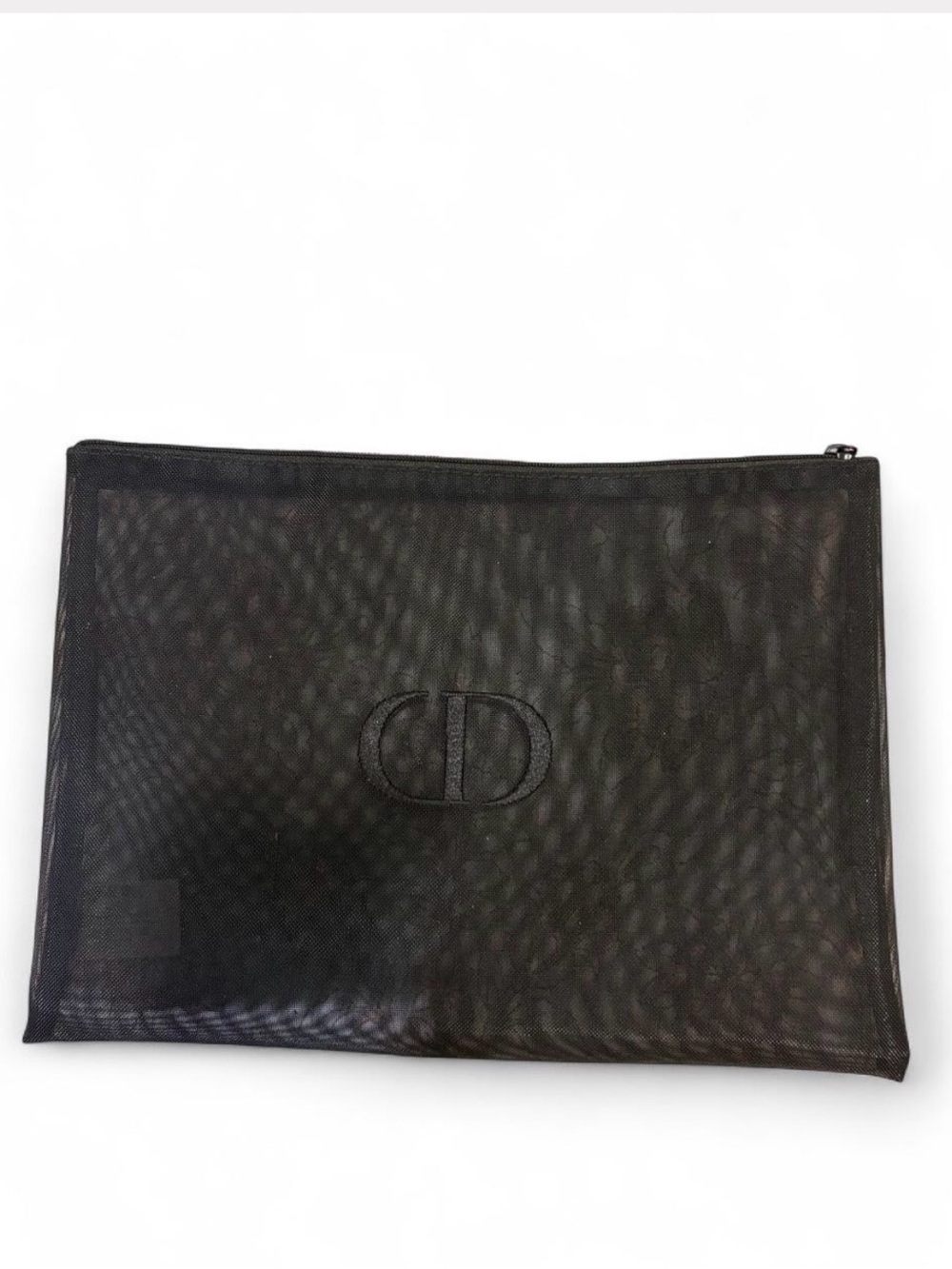 Dior Black Mesh Cosmetic Pouch with Embossed CD Logo